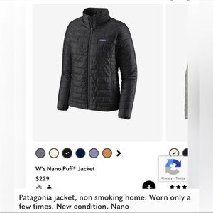 Patagonia jacke. W Nano. Non smoking. Like new. Black.